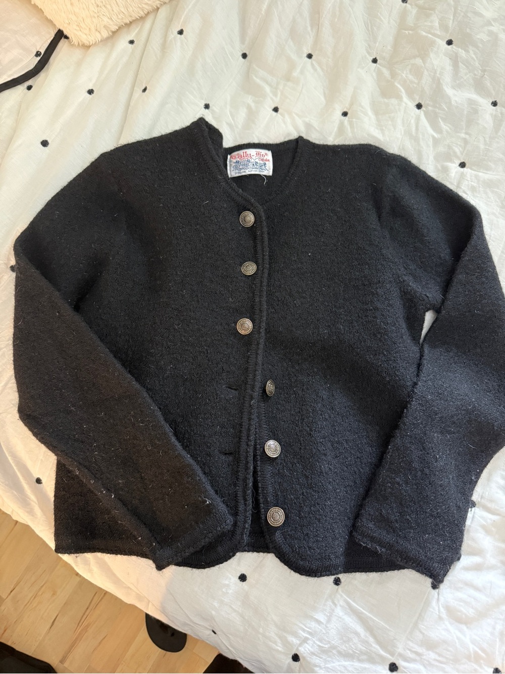 Vintage 100% Wool Black Button Cardigan Sweater